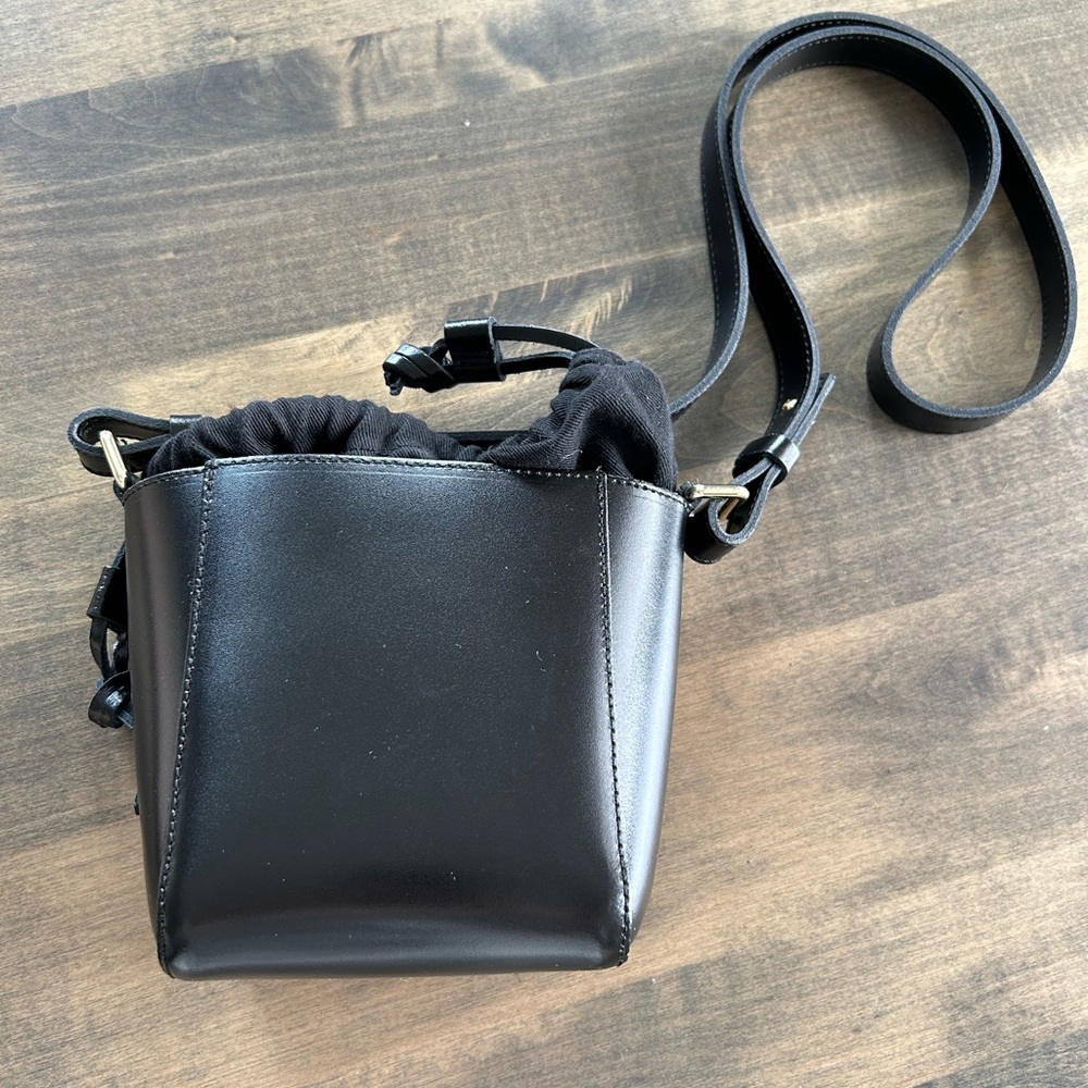 Zara Black Genuine Leather Bucket Bag - Picture 3 of 16